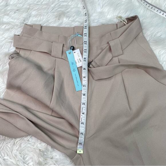 She & Sky Belted Slim Fit Paperbag Waist Trousers Taupe Size M NWT Wantable - Picture 9 of 11